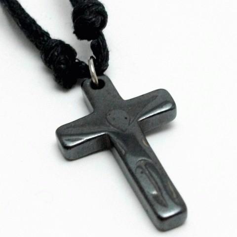 Kalung salib Liontin batu blustin tali hitam (batu mineral asli tanpa magnet)