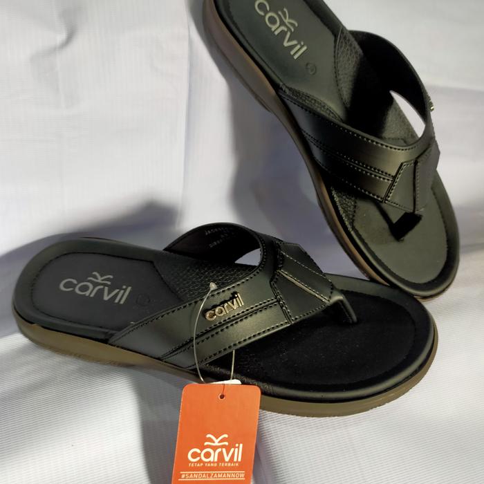 Sandal jepit Casual pria Carvil Jacksen-01 hitam original