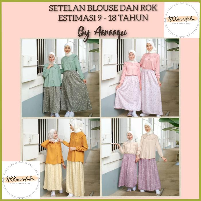 Stelan Blouse Rayon + Rok Shakila anak perempuan 8 - 18 tahun aeraaqu