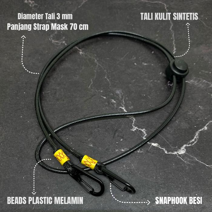 Tali Masker Strap Mask Kulit Pria Warna Hitam Kaitan Besi Adjustable