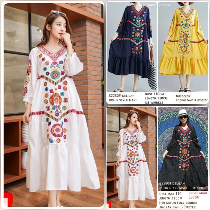 Longdress 82280# delilah boho style maxi Import Broken White Kuning
