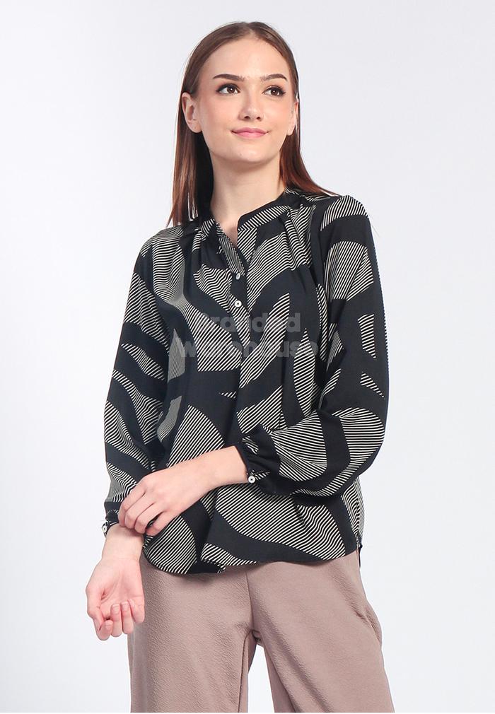 OLD NAVY BLOUSE SHORT SLEEVE MOTIF ABSTRAK BLACK