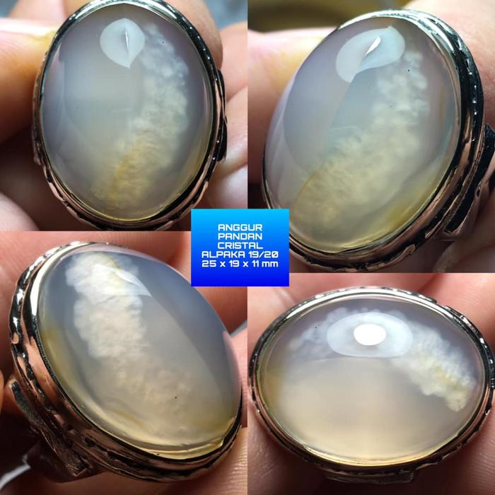 Cincin Batu Akik Natural Anggur Pandan Motif Gambar Kristal Awan Unik