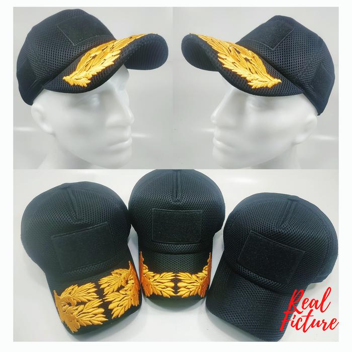 TOPI TACTICAL TNI-AL BORDIR VELCRO KOTAK DABEL MASH WARNA HITAM Bahan Dabel Mash Qualitas Super Tapp