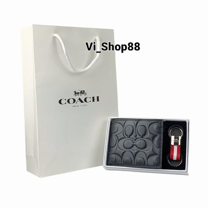 COACH Dompet Pria With Keychain Kulit Asli Plus Paperbag
