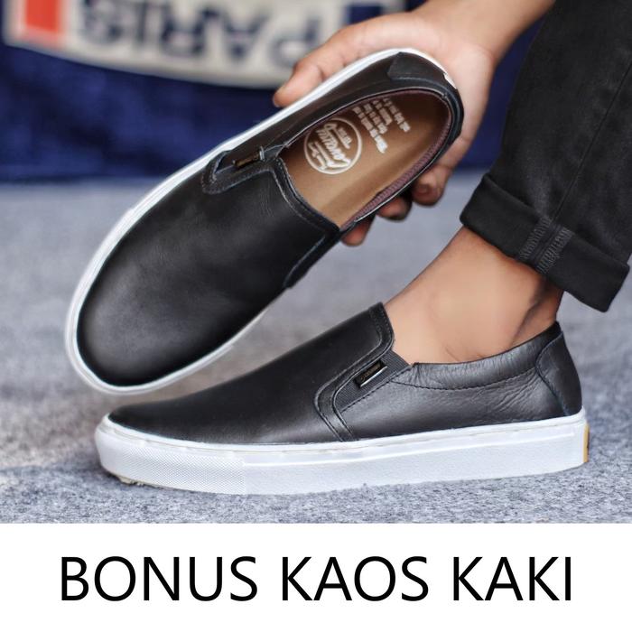 Sepatu Slip On Pria Loafers Formal Casual Cevany Mori Kulit Asli Hitam