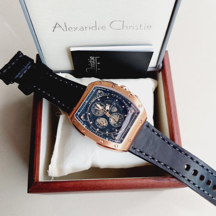 ALEXANDRE CHRISTIE AC6411 AC 6411MC ROSEGOLD Leather BLACK MAN