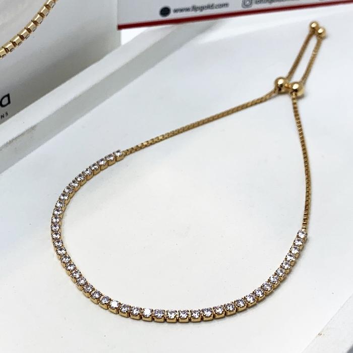 Gelang Rantai Serut Tennis Listring Emas Asli Kadar 700 750 16K 17K