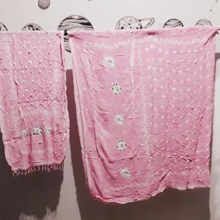 kain batik jumputan dodot kemben siraman set kain selendang baby pink