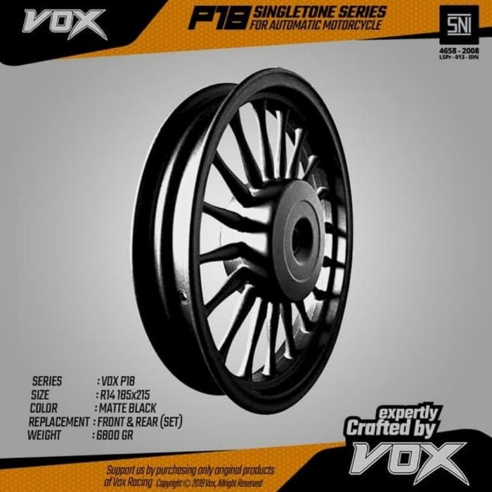 VOX Set Velg Racing Beat Vario Scoopy Batang 18 Ring14 SNI Velek Hitam