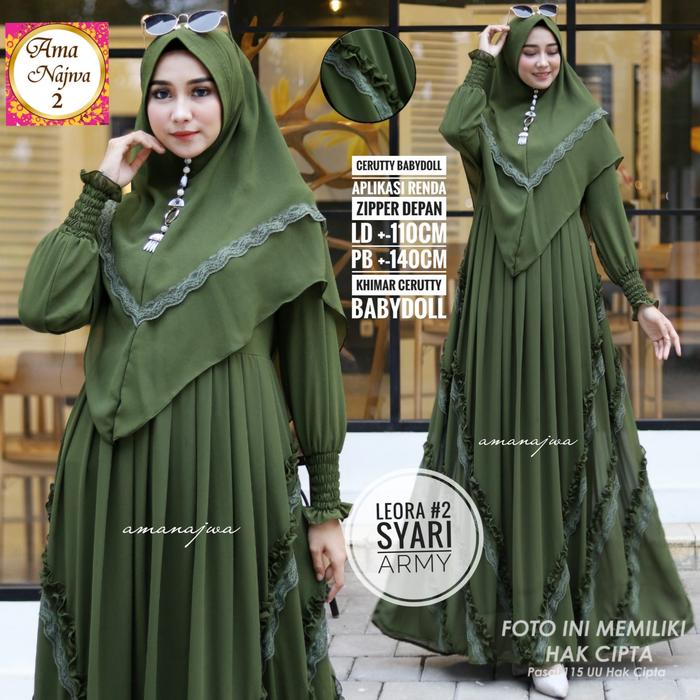 gamis syari set khimar terbaru leora syari mat ceruty adem halus tbl