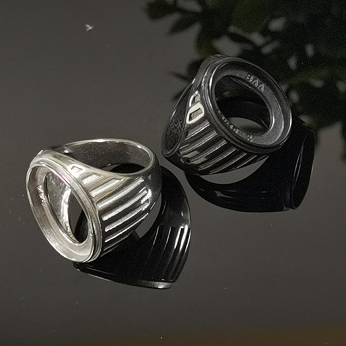 RING EMBAN CANGKANG TITANIUM SUPER SILVER / HITAM RING TANAM 15X20MM