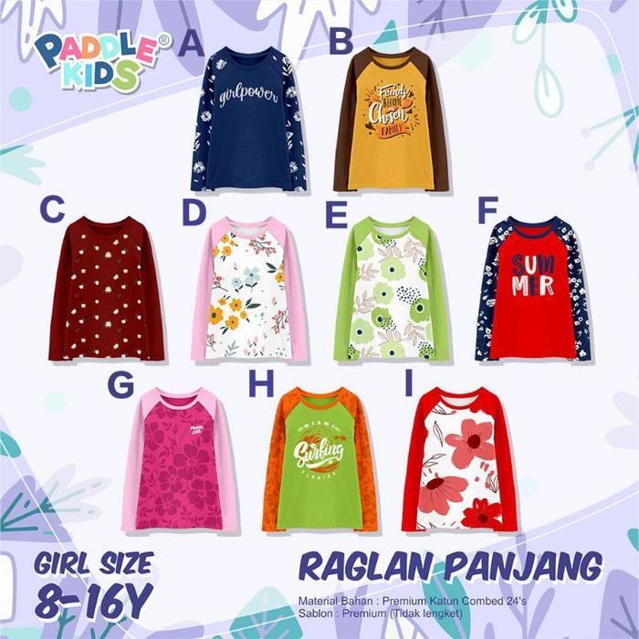 8-16T KAOS LENGAN PANJANG RAGLAN ANAK REMAJA PEREMPUAN PADDLE KIDS