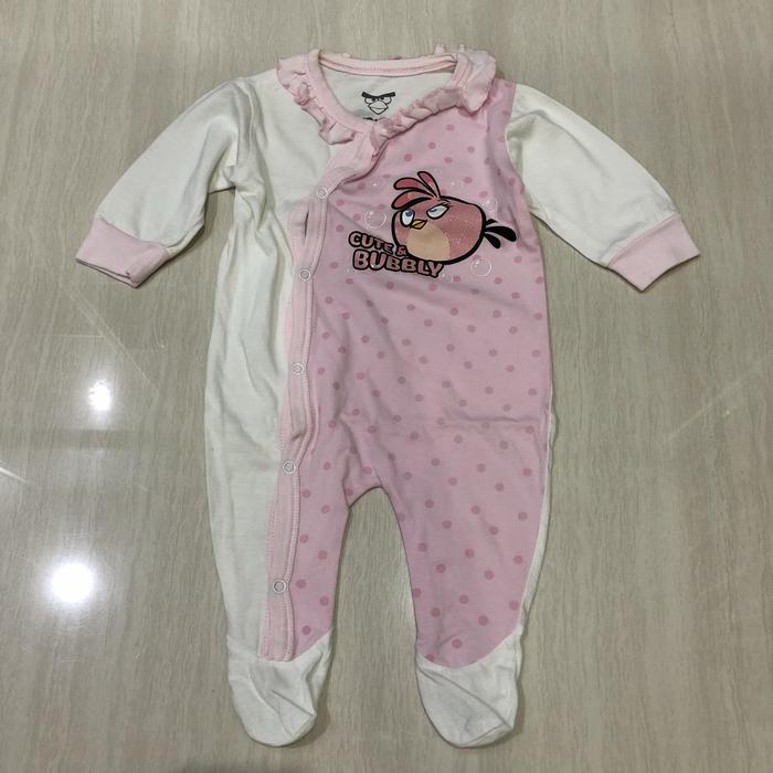 Preloved ANGRY BIRDS Baby Girl Sleepsuit Jumper Pink Cute size 0-3 mos