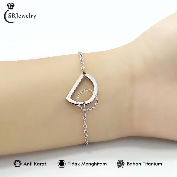 Gelang Rantai Wanita Huruf Inisial Perak Titanium Aksesoris Anti Karat