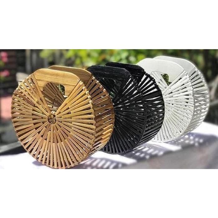 Tas bambu tangan, tas anyaman bundar tas bambu bulat anyaman bambu