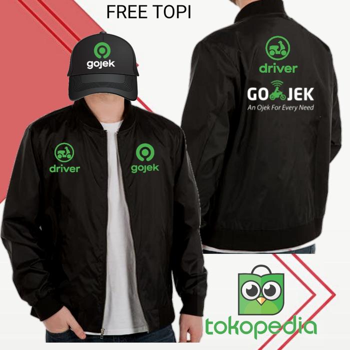 jaket bomber bisa bolak balik sablon gojek logo lama free topi