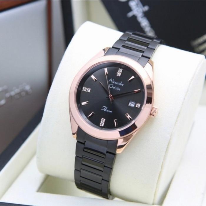 jam tangan wanita original alexander christie AC2948LD ROSEGOLD BLACK