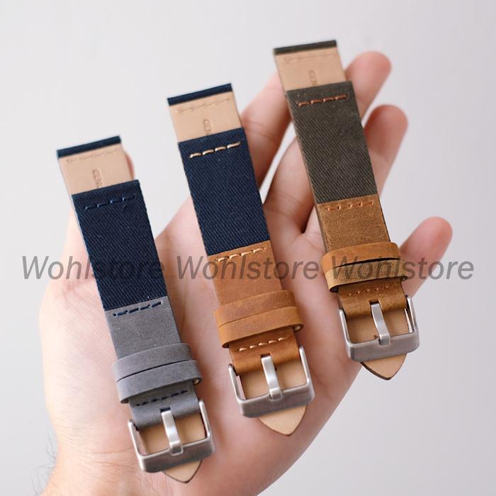 Strap Kanvas Leather Kompatibel Untuk Apple Watch Series 10 9 8 7 6 5 4 3 2 1 SE Ultra Samsung 22mm 