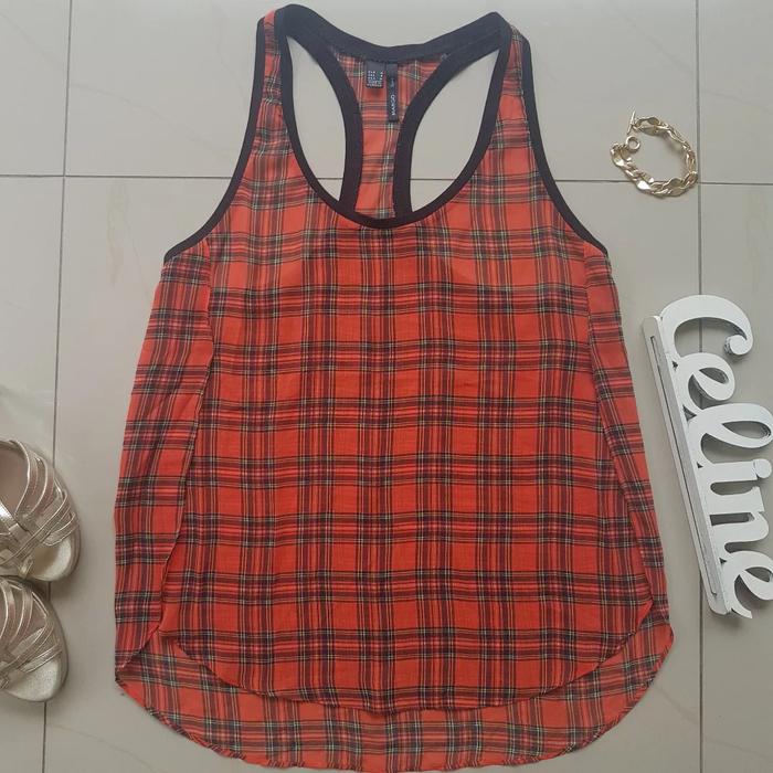 baju atasan tanpa lengan mango branded original orange wanita seksi