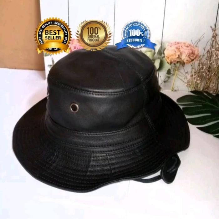 Topi rimba kulit - topi pecinta alam - topi kulit asli