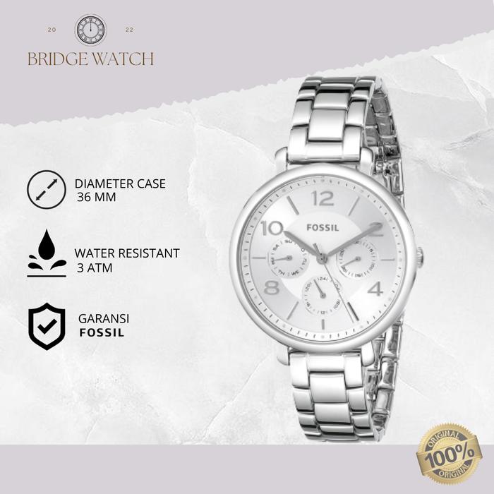 Jam Tangan Wanita Fossil Jacqueline ES3664 Chronograph Silver Stainless Steel Mewah Casual Original