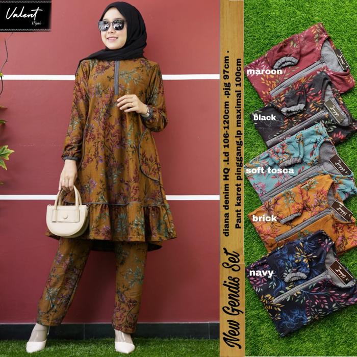 setelan wanita terbaru gendis set mat diana denim adem halus tebal
