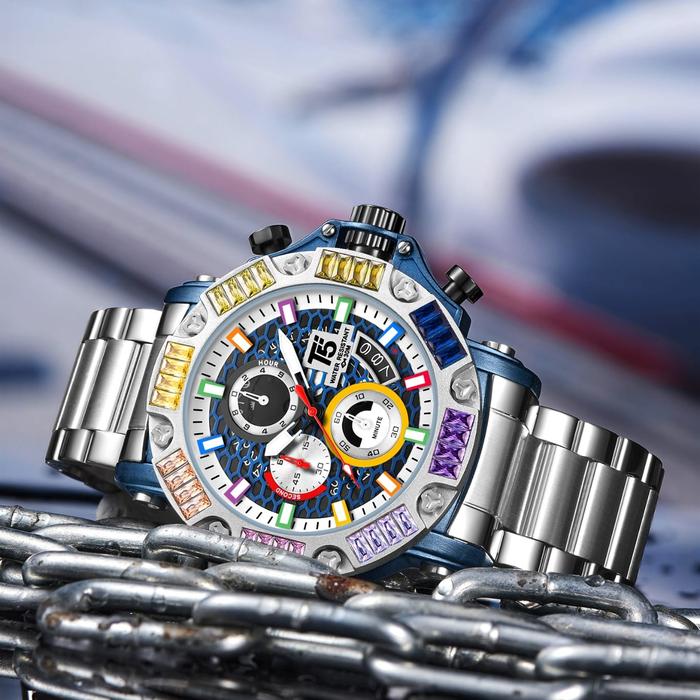 Original T5 H 3884G Rainbow Jam Tangan Pria Chronograph Original