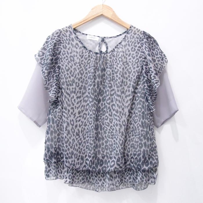 BK702 SIZE M-L MOTIF LEOPARD GRAY BLOUSE PREMIUM BRANDED HIGH QUALITY