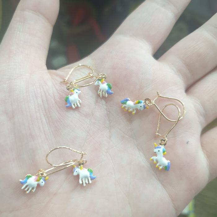 anting anak gantung unicorn kuda putih emas asli kuning 375 8k lucu