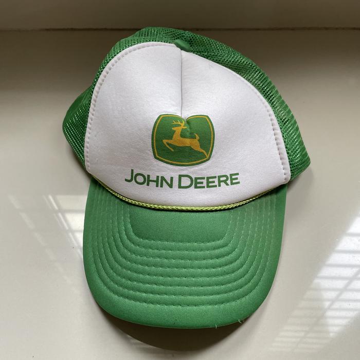 Preloved Topi Vintage Trucker Hat John Deere Warna Hijau Putih