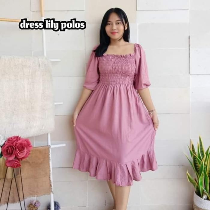 DRESS LUNA MOTIF POLOS RAYON BALI/DASTER KERUT DADA SIZE XL KEKINIAN