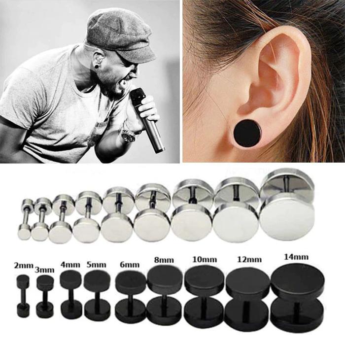 ANTING TINDIK TUSUK BARBEL BULAT PRIA WANITA TITANIUM HITAM BIRU EMas