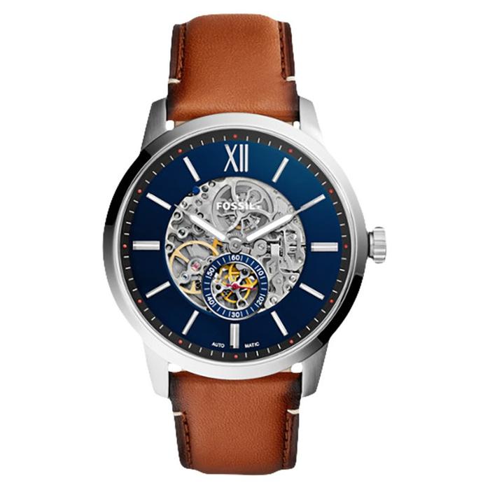 ME3154 Blue Skeleton Dial Light Brown Leather Strap
