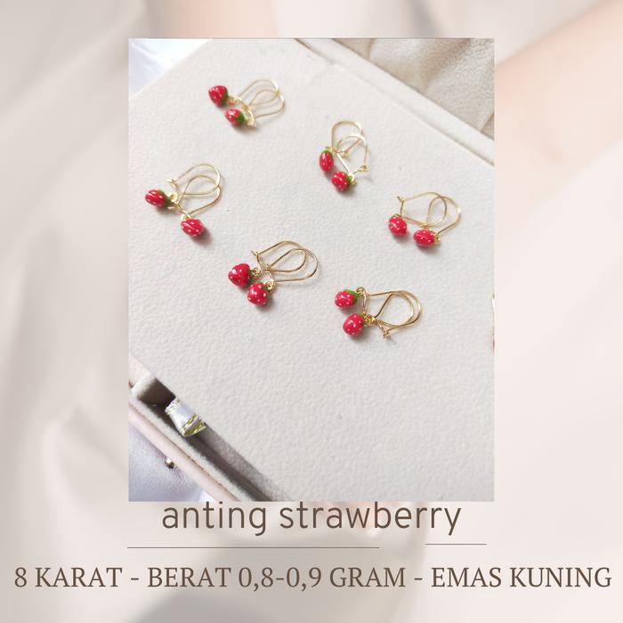 Anting anak emas asli original anting stroberi strawberry emas muda 8k