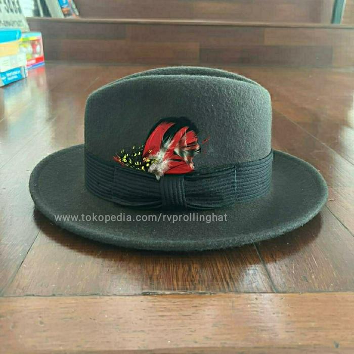 topi laken fedora aksesoris pria import model Brixton abu abu grey