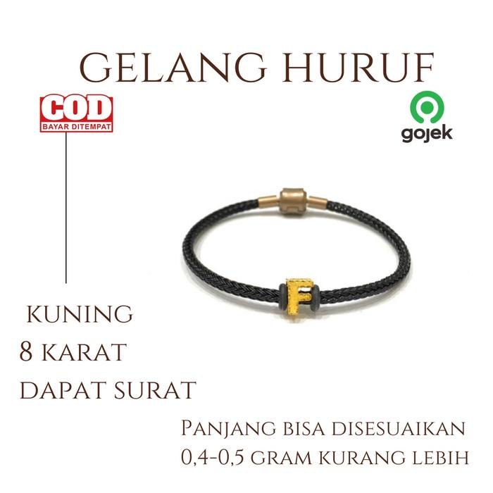 Gelang charm huruf emas ringan gelang emas asli 8k