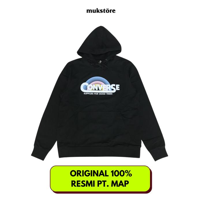 Hoodie Converse Script Basic Black White Original