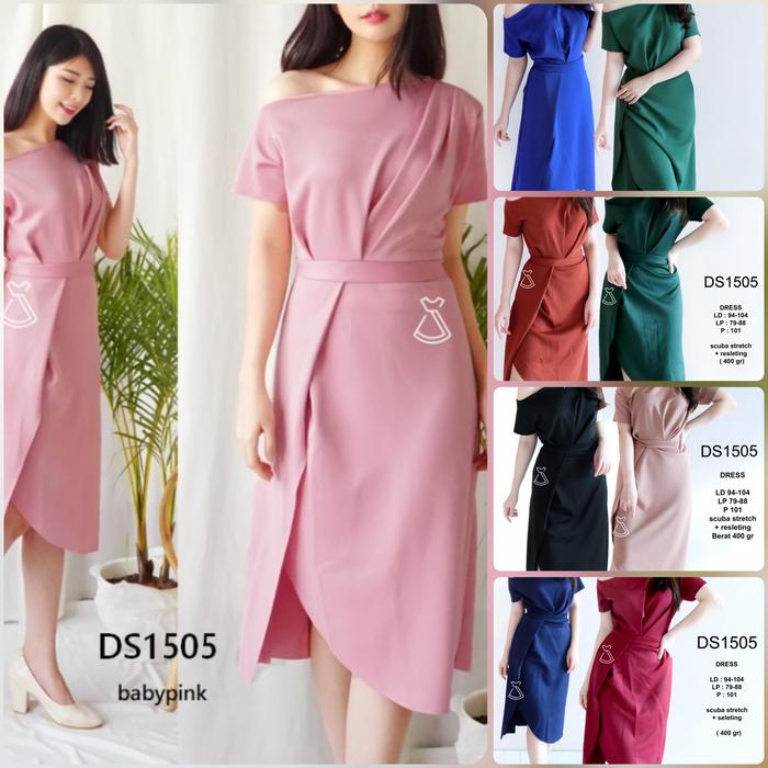 Scuba Stretch DS 1505 Dress DS1505 Army DustyPink Hitam Milo Plum