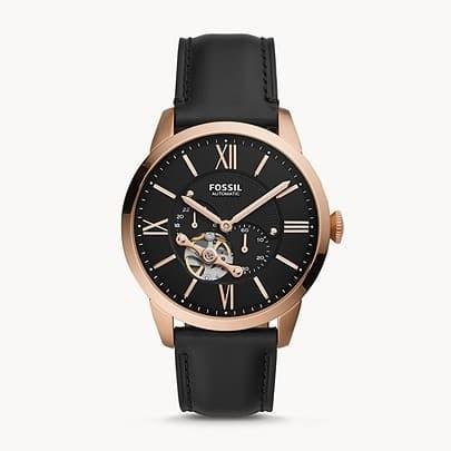 ME3170 Automatic Open Heart Black Leather Strap