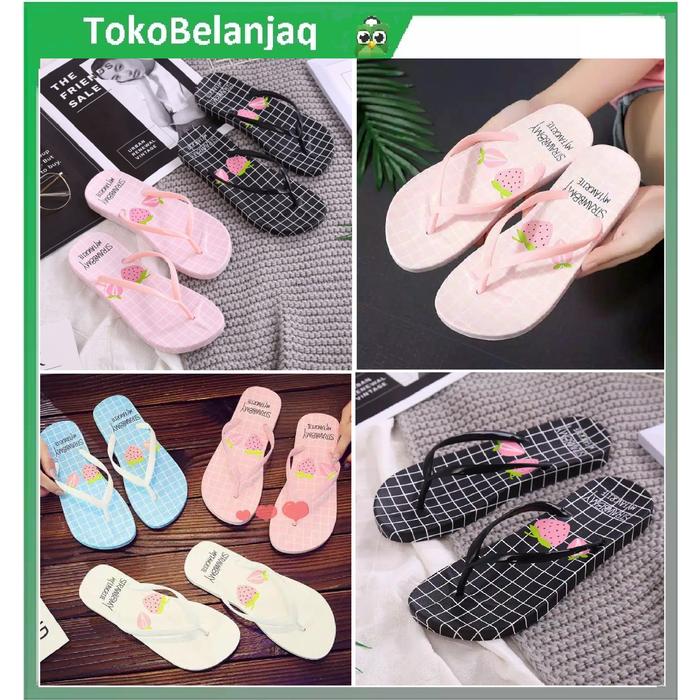 SANDAL jepit wanita MOTIF Strawberry sendal rumah