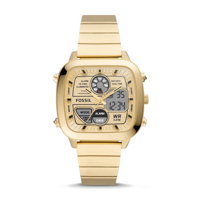 FS5889 Chronograph Men Digital Analog Dial Gold Stainless Steel Strap