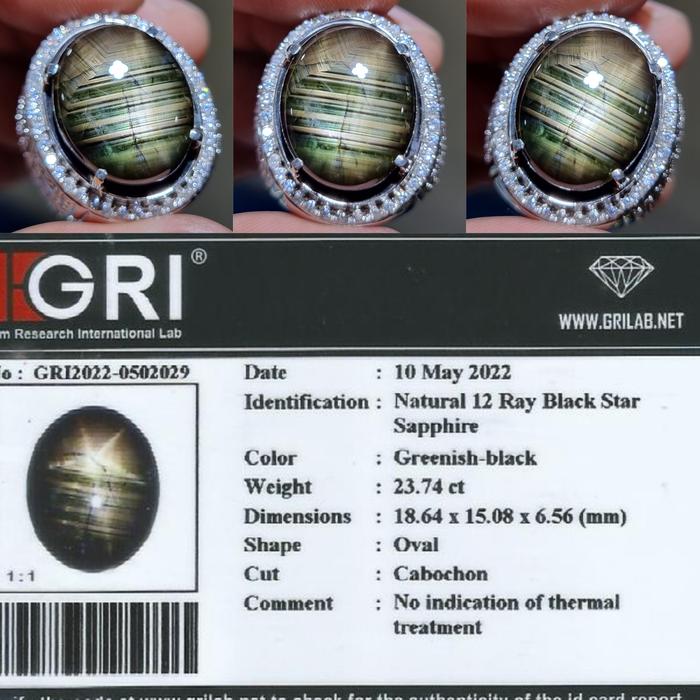 Natural HQ Batu Bangsing Kresnadana Black 12 Star Sapphire 23.74 Cts