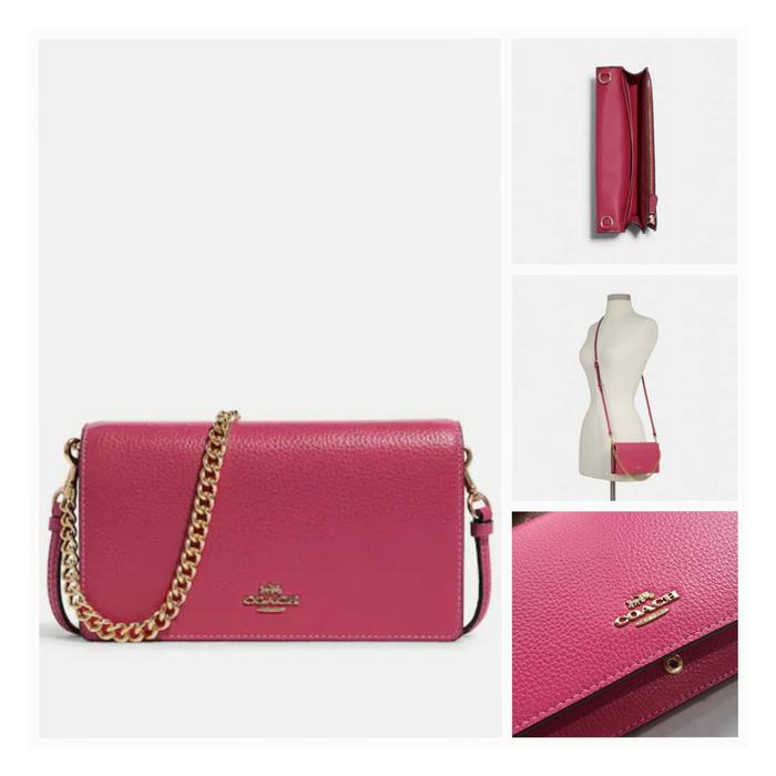 Coach C8756 Anna Foldover Clutch Crossbody Chain Bold Pink