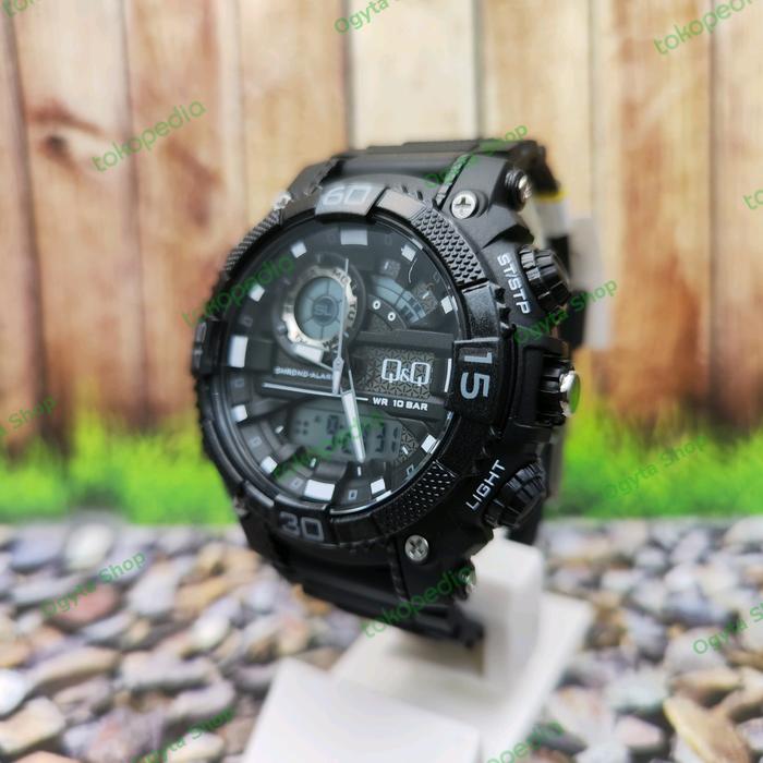 Q&Q QQ Analog Digital Jam Tangan Pria Hitam GW87J001Y Original