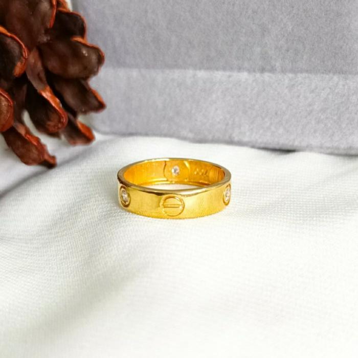 Cincin Emas asli model love permata putih