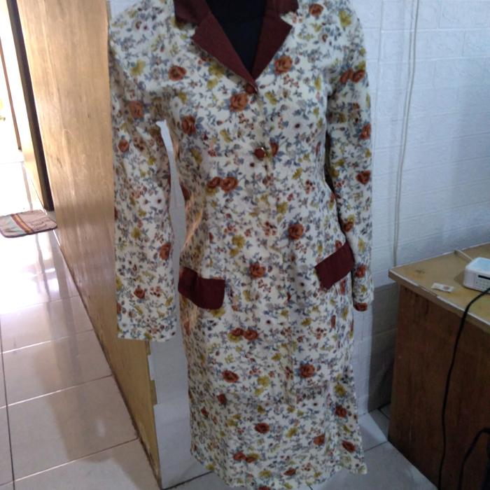 setelan blazer rok pendek bunga coklat preloved