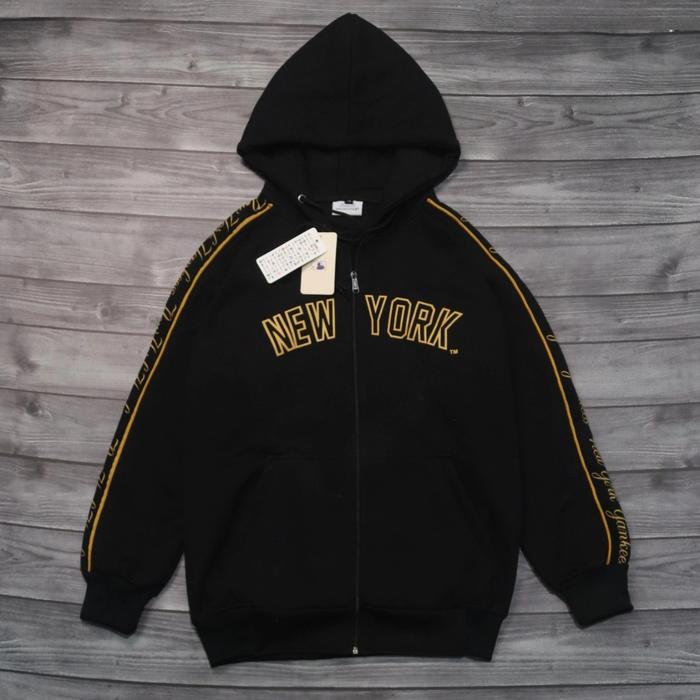 JAKET SWEATER HOODIE ZIPPER MLB NEW YORK TAPED AUTHENTIC FULLTAG HITAM