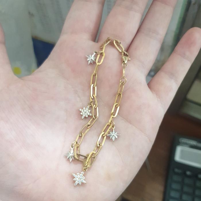 gelang lotus rantai syahnaz emas asli 375 37,5% kombinasi bintang 17cm