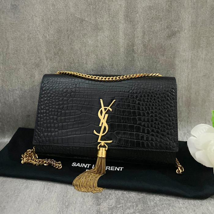 ExcellentYSL kate medium (24cm) bag croco black GHW